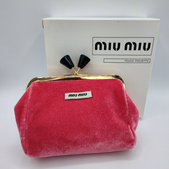 Miu Miu Handbags - MIU MIU Velvet Pink Pouch Gold Frame Kisslock Bag Pochette Perfume